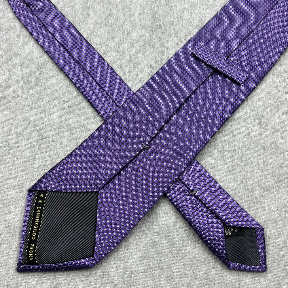 Ermenegildo Zegna Tie Mens Purple Mini Floral Check 100% Silk Italy Made Luxury